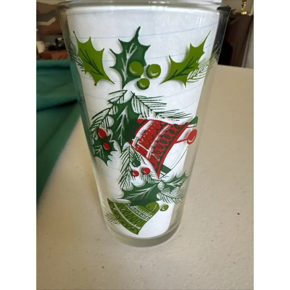 Hazel Atlas Bells & Holly 12 oz. Replacement Glass Tumbler 1970's